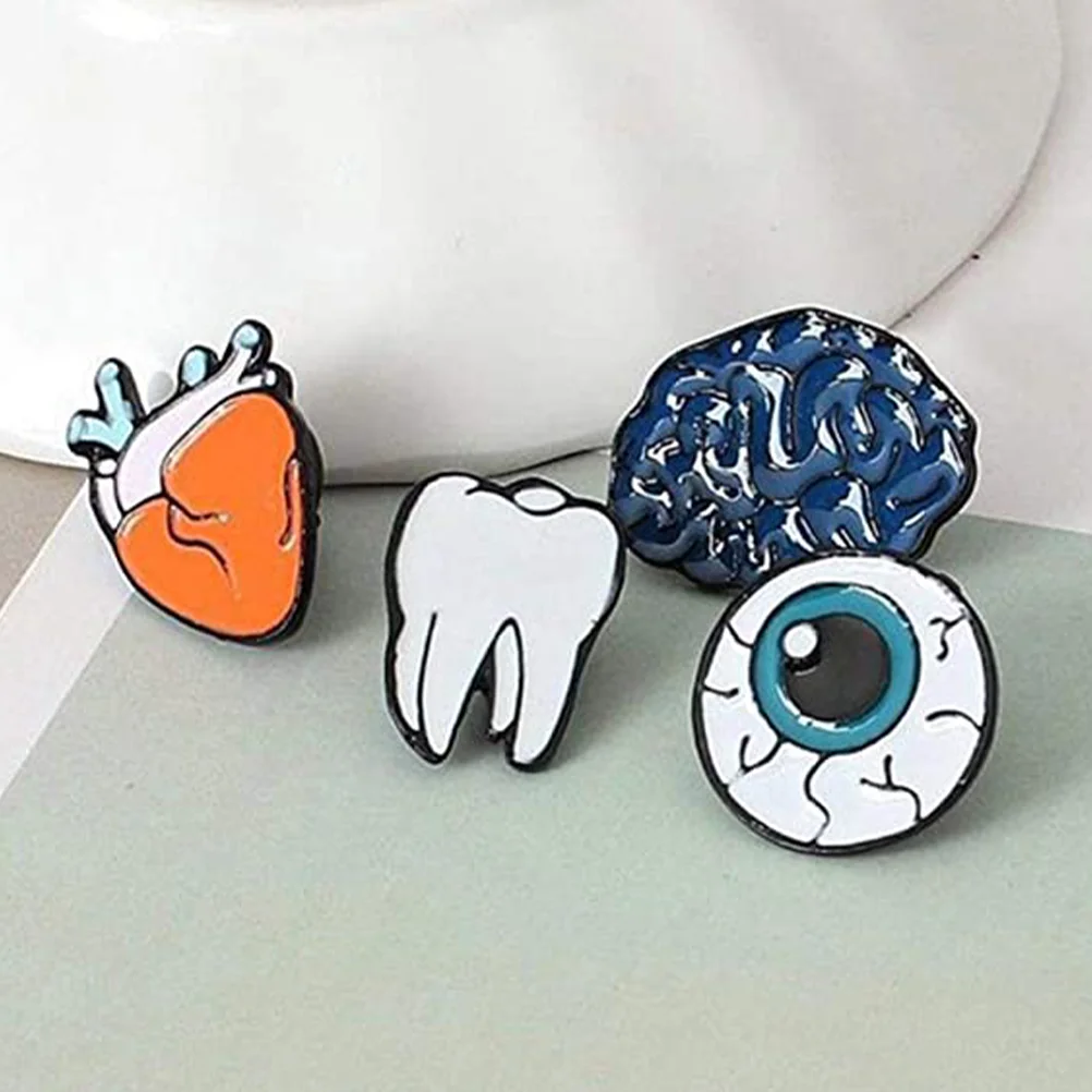 4 Pcs Human Organ Brooch Teeth Clip Pin for Backpacks Eyeball Decorative Weird Novelty Pins