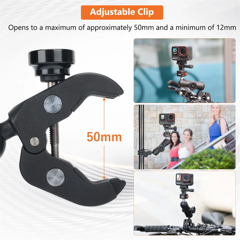 VRIG Motorfiets Stuur Klem Mount Camera Houder w 360 Balhoofd Magnetische Quick-Release voor GoPro DJI Action Insta360 Camera