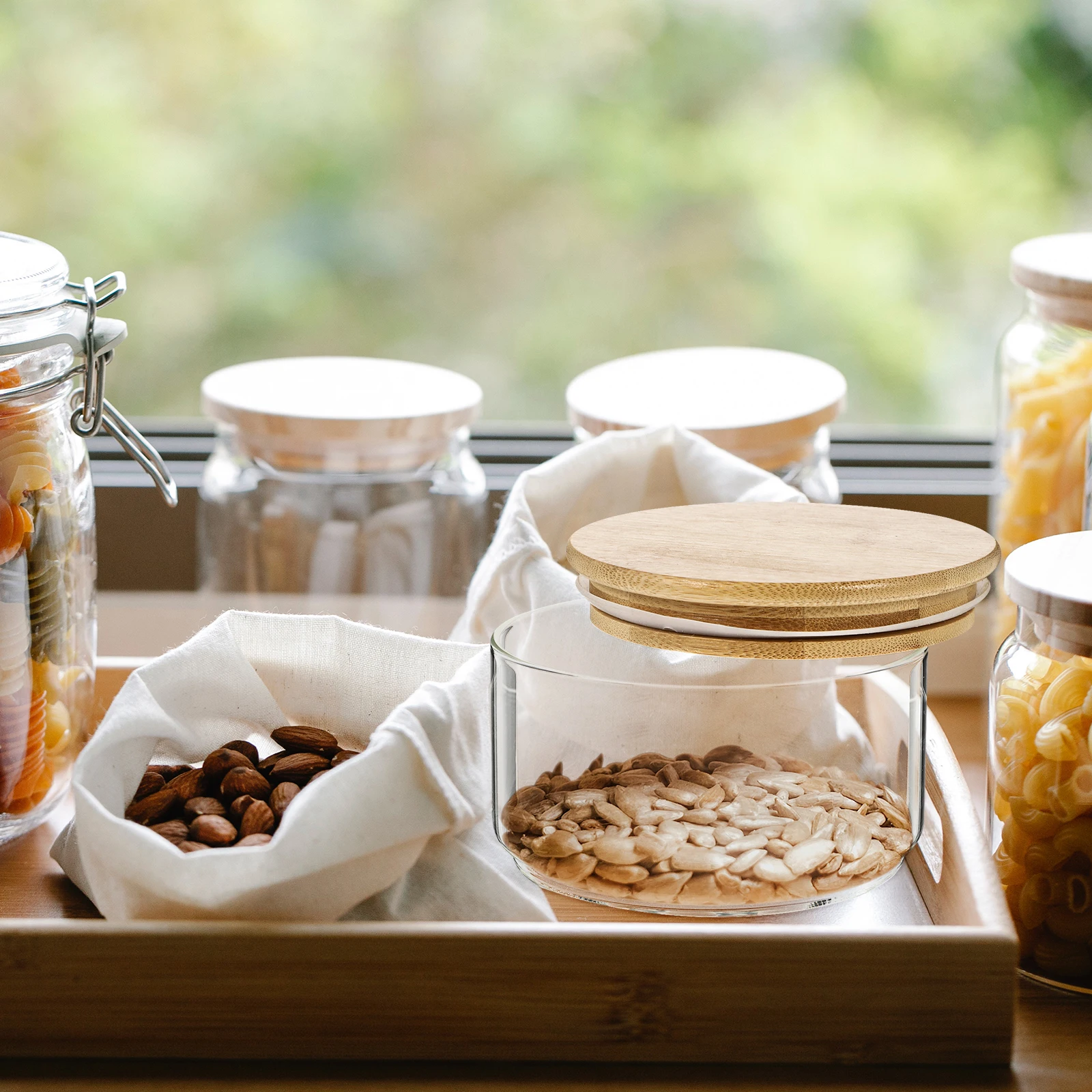 

Overnight Oats Jar Glass Storage Food Containers Bamboo Lid Spice Jars Airtight Transparent