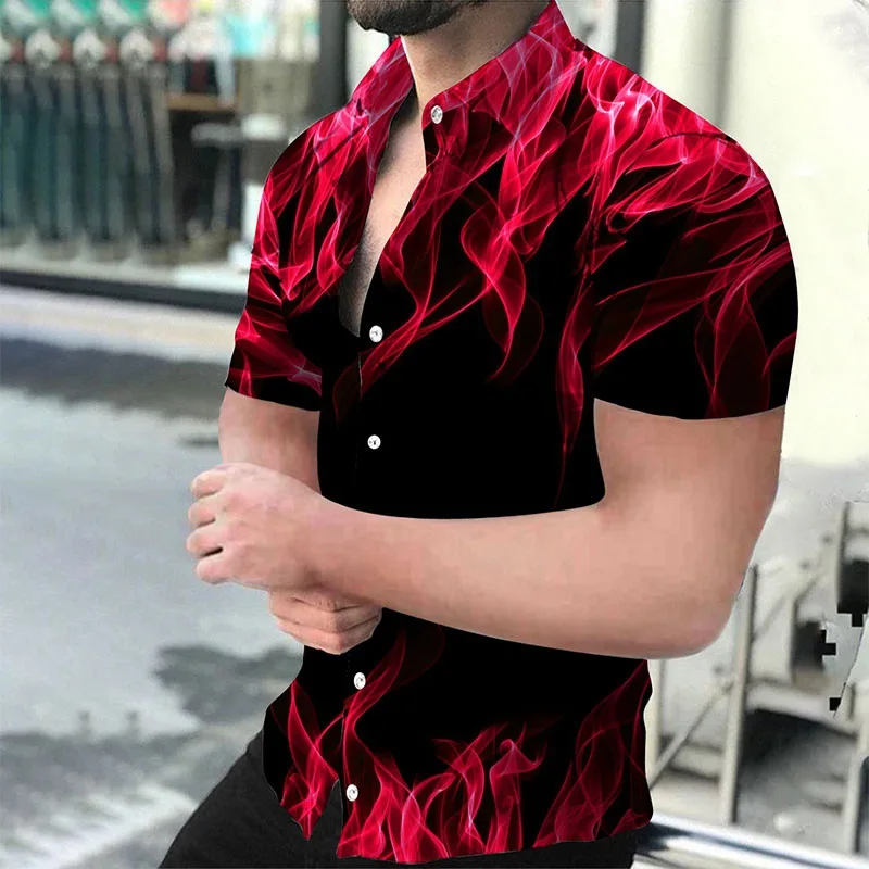 Men's Casual Short Sleeve 3D Printed Flame Shirt Personalized Men's Clothing
