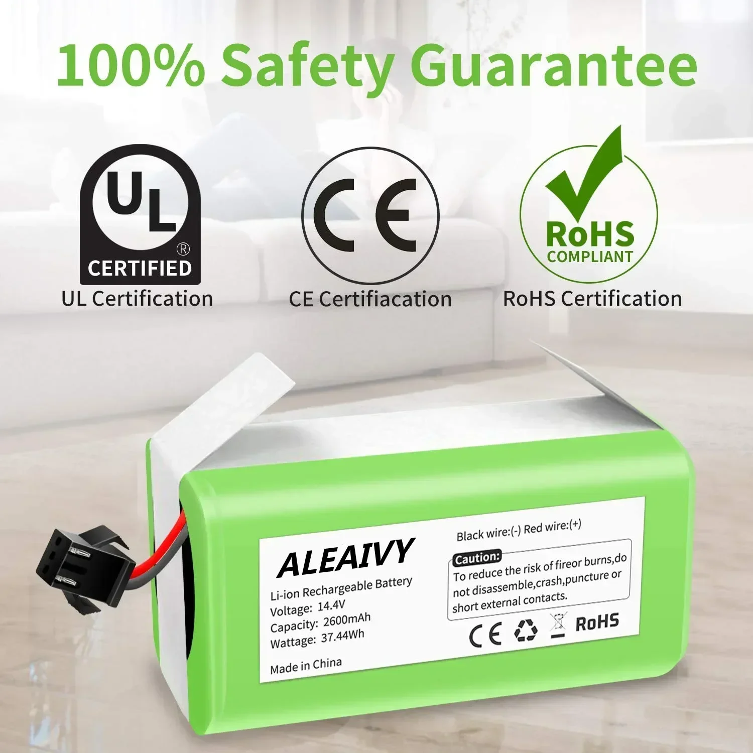 

18650 14.4V 2600mAh Li-ion Battery for Conga Excellence 990 1090 Ecovacs Deebot N79S N79 DN622 Eufy Robovac 11 11S 12 35C X500