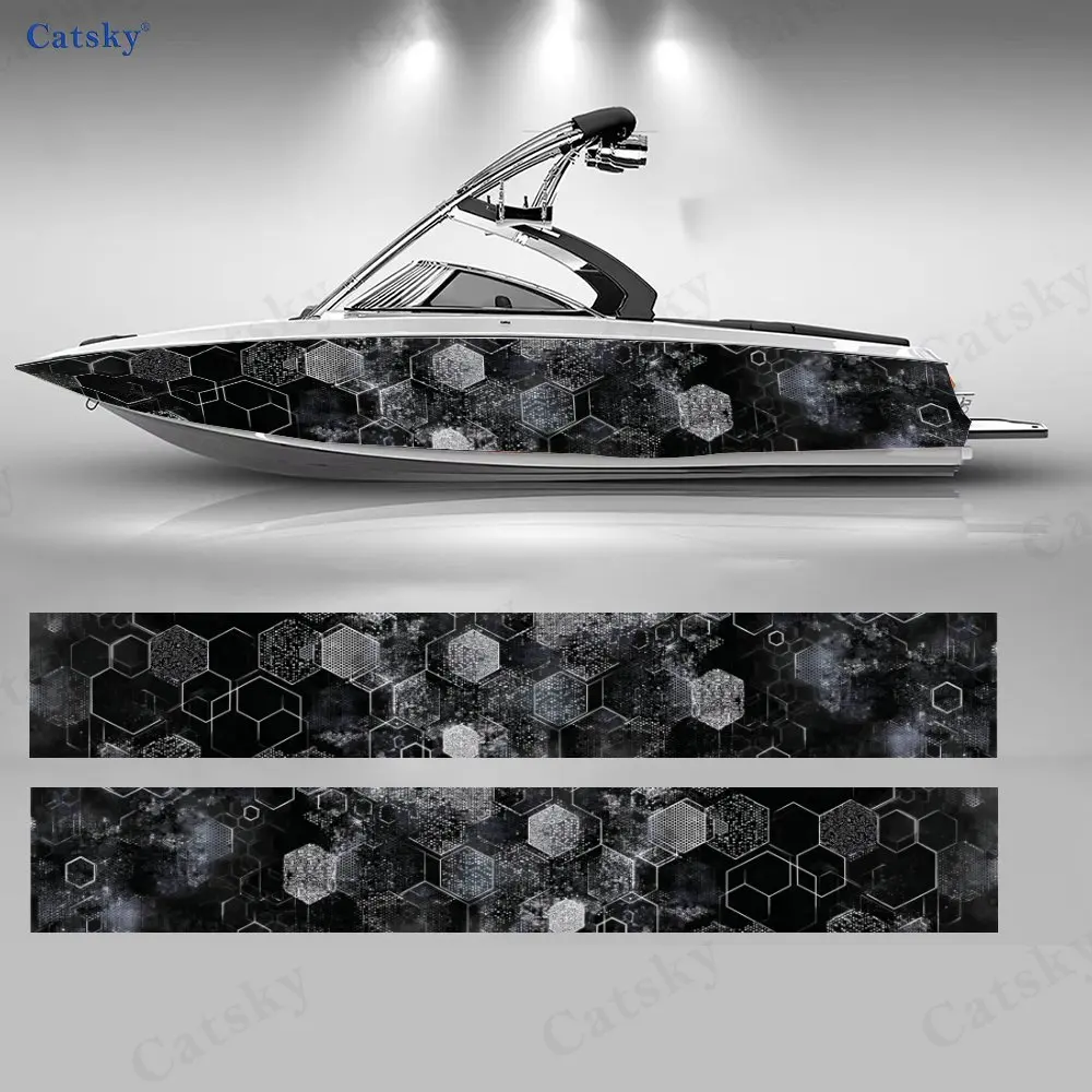 2Pcs Honeycomb Nebula Boat Stickers, PVC Waterproof Durable Vinyl Wrap Decals for Fishing Boats, Durable and Stylish Design