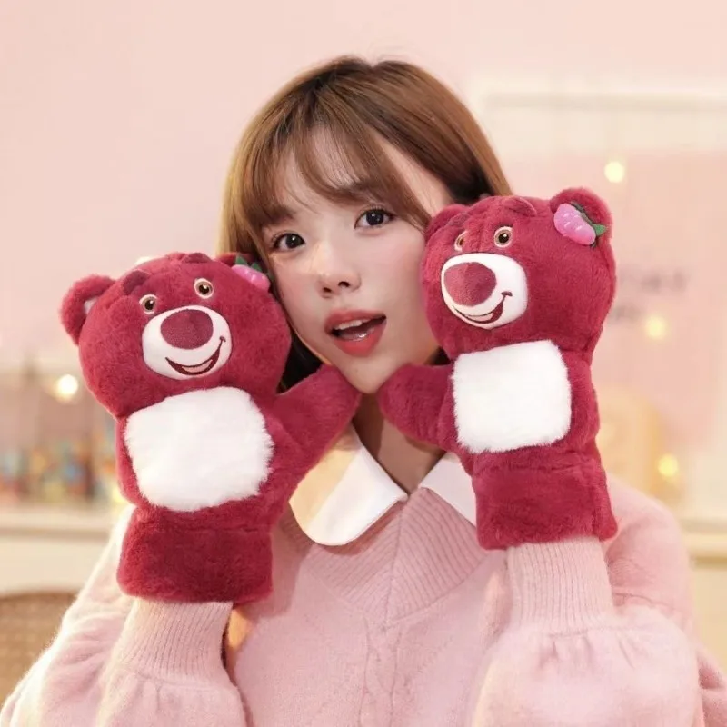Sweet Disney Series Toy Story Lotso Cute Creative Cartoon Shape Women's Warm and Fashionable All-Wrap Mittens for Going Out