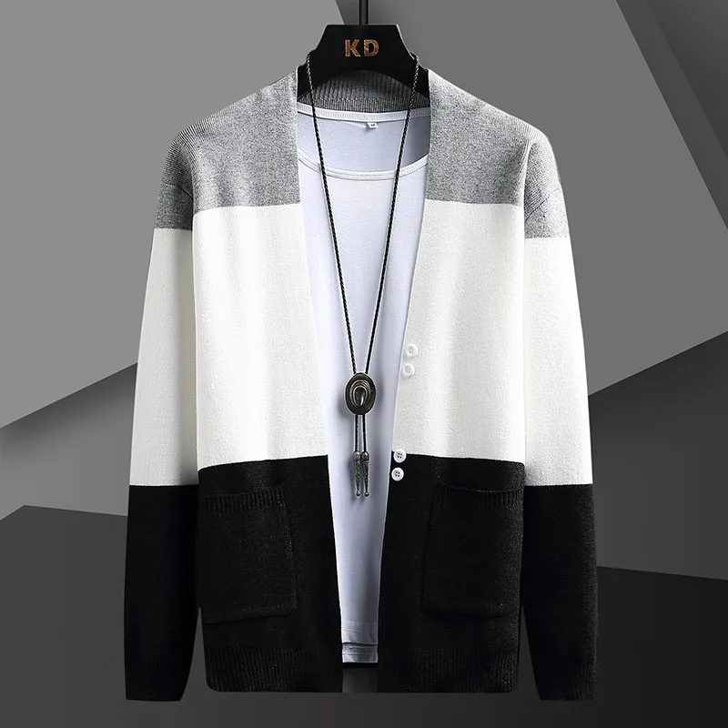 2024 Autumn/Winter Men's Light Luxury Standing Neck Knitted Cardigan Sweater Korean Edition Fashion Warm Knitted Sweater Coat