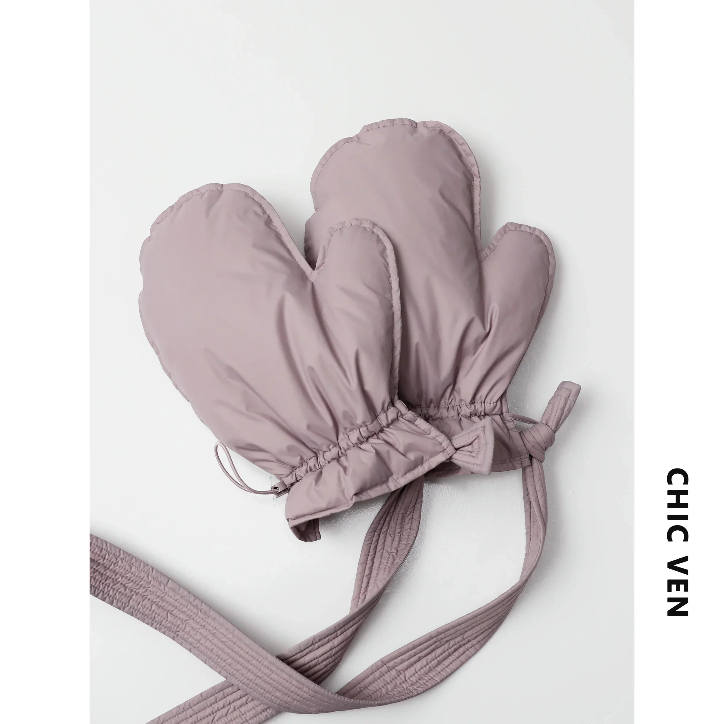 CHIC VEN New Women Fashion Down Gloves Solid Casual Female Soft 90 White Duck Down Mittens Glove Thick Warm Autumn Winter 2024