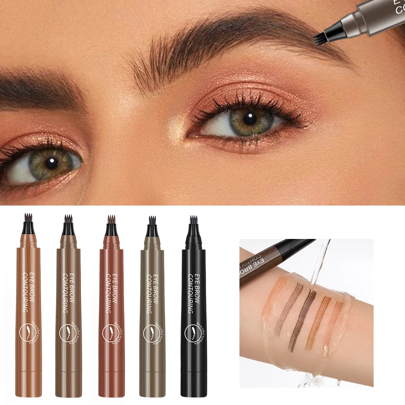 Crayon à sourcils liquide marron noir, 4 points, Microblading, rouge, imperméable, naturel, sauvage, tatouage, maquillage, cosmétique