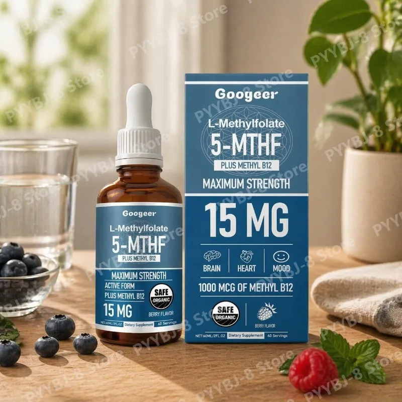

Googeer 5-MTHF Liquid Drops 60ml Berry Flavor with 1000mcg Vitamin B12 Support Brain Health Heart Function and Emotional Balance