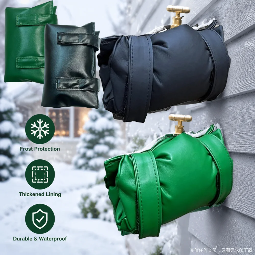 Winter Outdoor Faucet Cover, Frost-Proof and Heat-Insulating Faucet Protector, Waterproof Faucet Insulation Cover, Anti-Freeze and Heat-Insulating for All Seasons, Easy to Remove, Durable Leather, Faucet Protective Cover