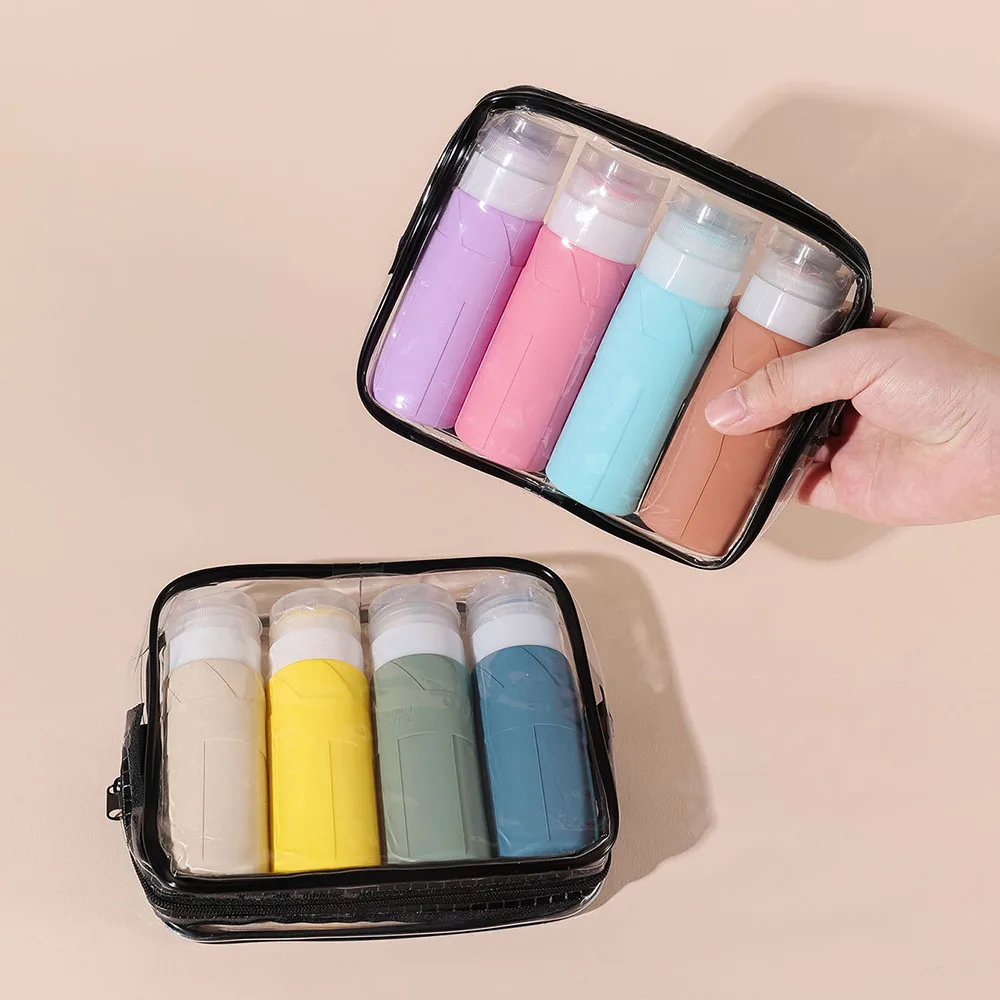 4pcs 100ml Empty Travel Bottles for Toiletries, Travel Size Containers, Leak Proof Silicone Tubes for Shampoo Conditioner Lotion