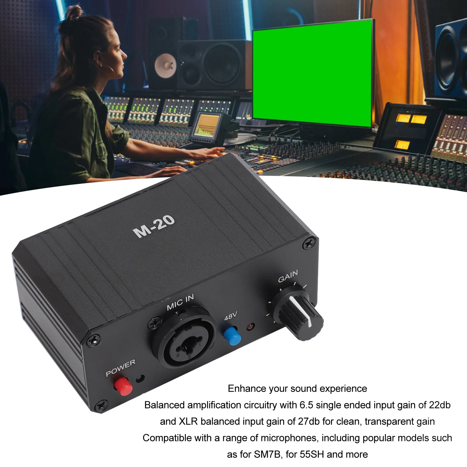 Microphone Preamp Low Noise Microphone Booster Unique Fully Balanced Circuit Compact 48V Phantom Power for Dynamic Microphone image 3