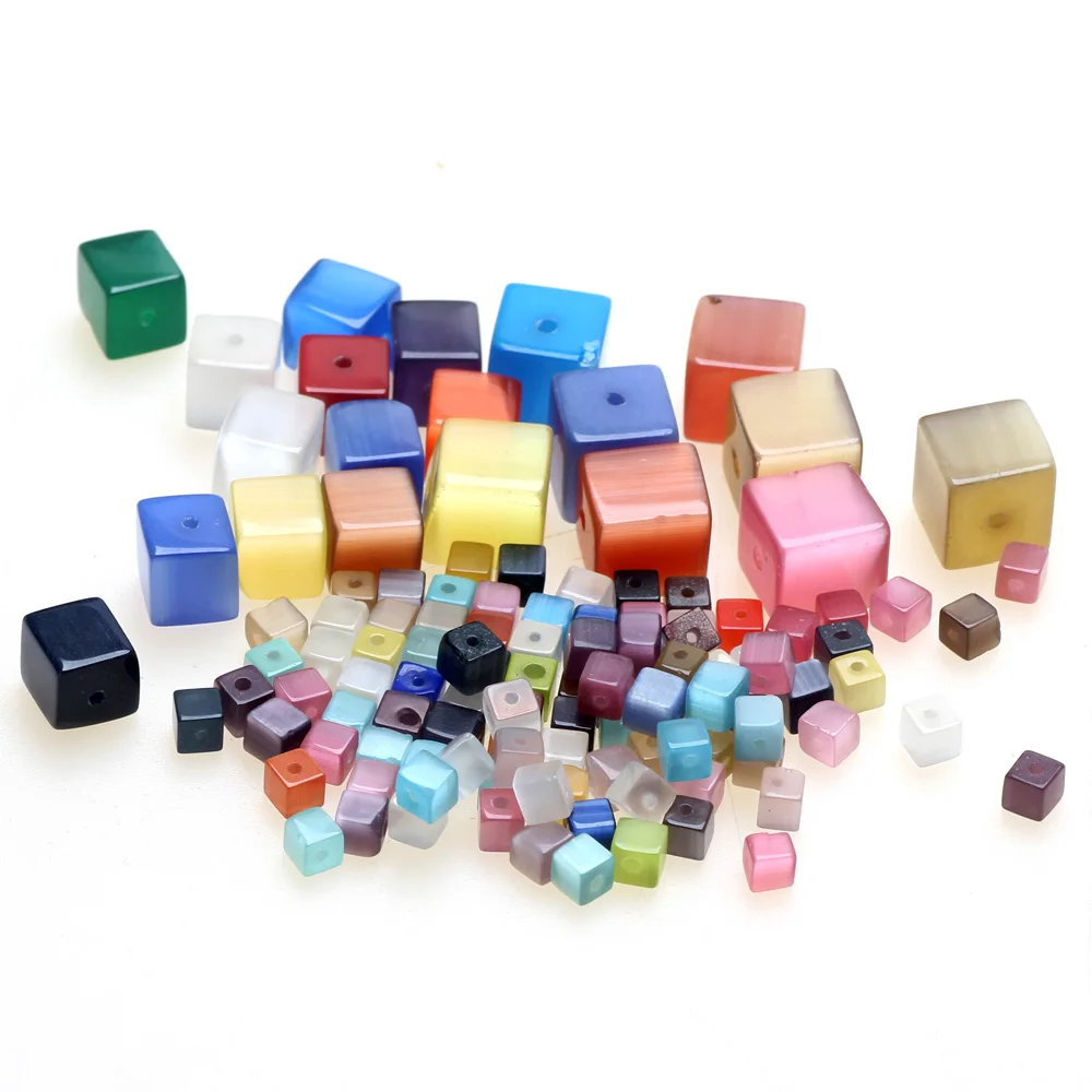 Color Mix Cat's Eye 4/8/10MM Irregular Cube Glass Beads DIY Necklace Bracelet Jewelry Making Accessories For Women's Daily