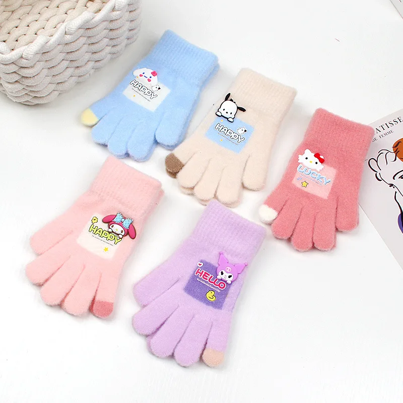 

5-12years for Hellokitty Gloves Cartoon Kuromi Warm Children Toddler Knitted Gloves Outdoor Keep Warm Gloves Girl Christmas Gift