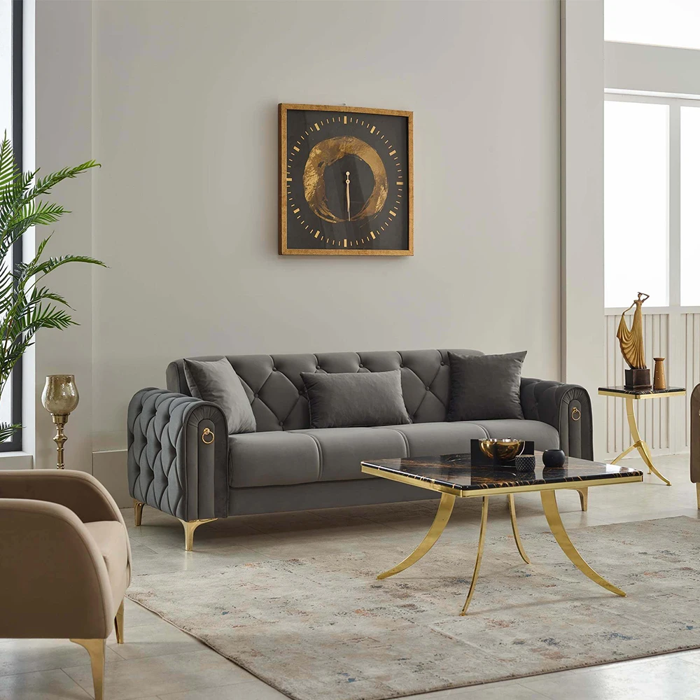 # Sets Modern Three Seat Sectional Luxury Sofa Velvet Fabric Chesterfield Couch Living Room Sofa Furniture