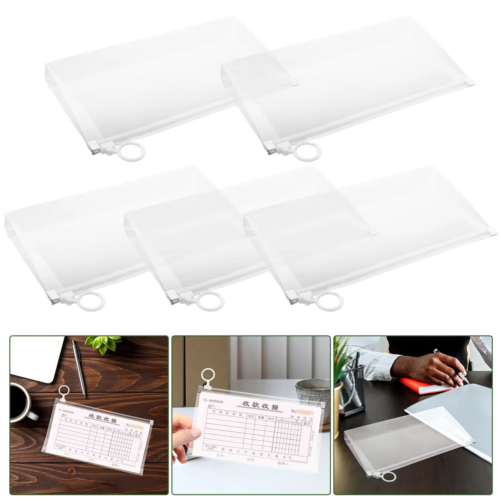 

5Pcs B6 Clear Plastic File Pockets with Cardholder for School Office Document Storage Organizers Transparent Waterproof Document