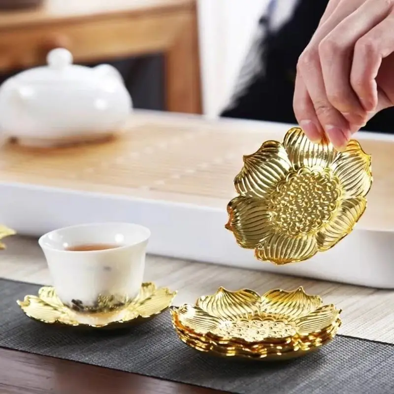 New Sale Golden Retro Alloy Coaster Tea Ceremony Decoration Insulation Pad Suitable For Tea Rooms, Home Decoration