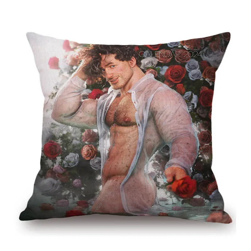 Sexy Muscle Cartoon Man Body Builder Art Hot Hunk Sexy Trunk Boyfriend Cotton Linen Sofa Pillow Case Car Seat Cushion Cover