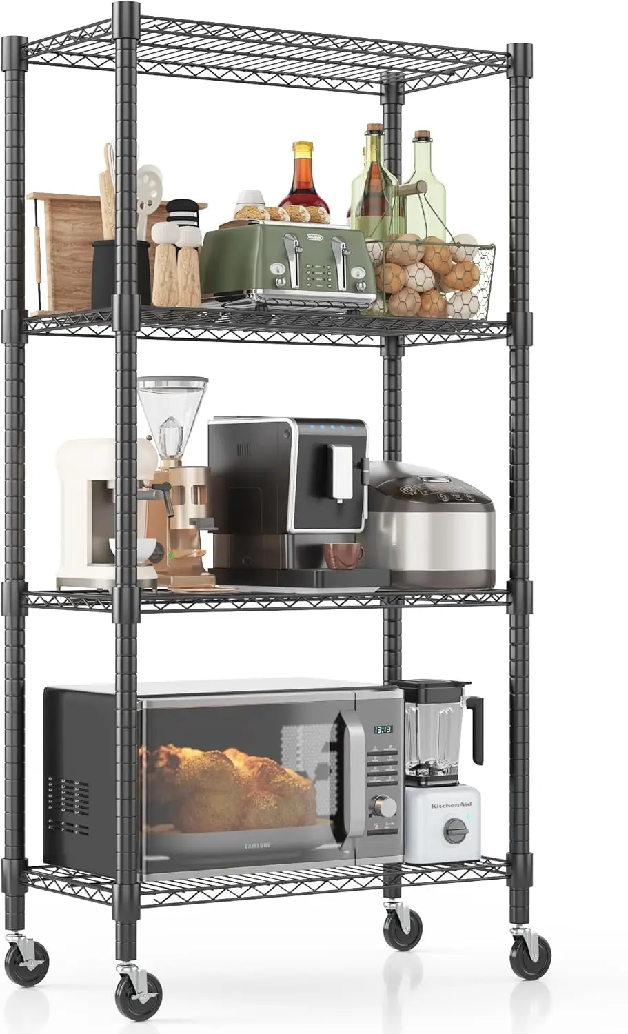 

Duty Storage Shelves, 4 Tier Wire Shelving Unit with Wheels, Commercial Adjustable Metal Shelves for Storage,