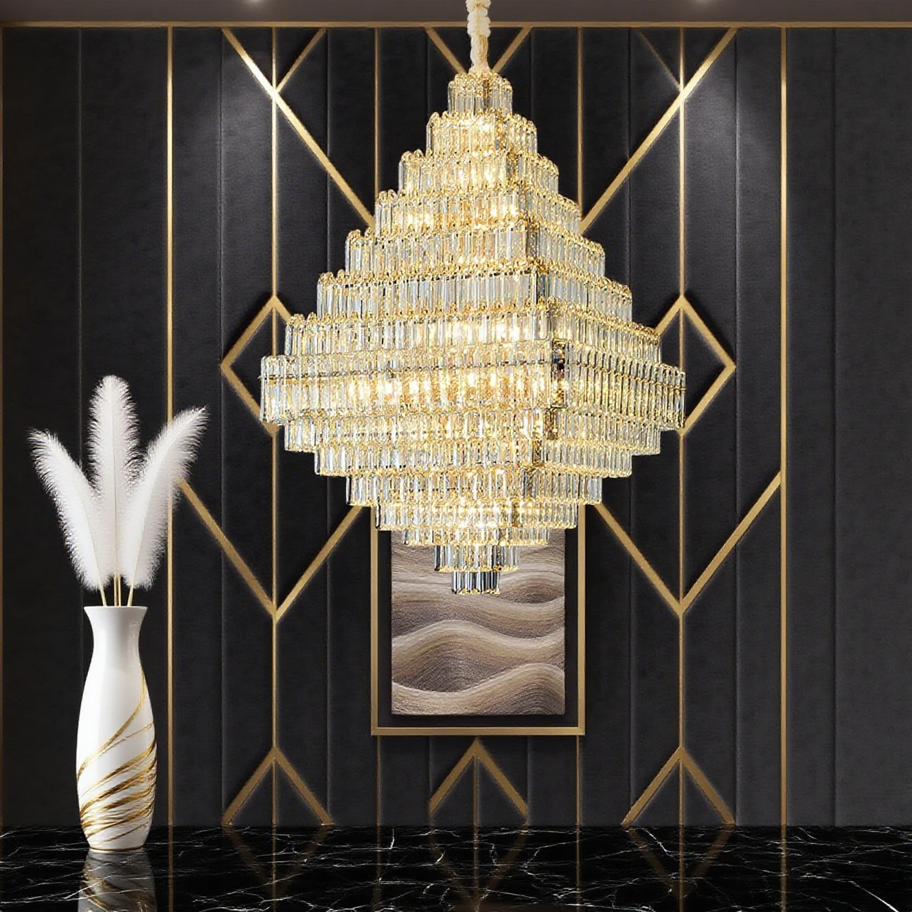 

Дуплексная пирамида, хрустальная люстра, домашние потолочные подвесные светильники для гостиной, роскошные люстры, освещение вестибюля отеля, украшение