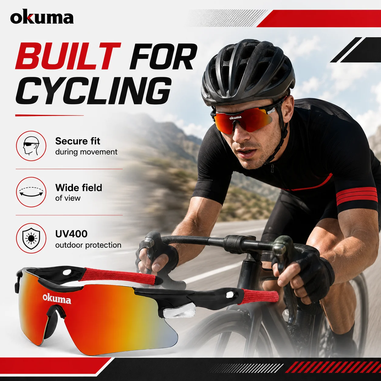 Gafas de ciclismo OKUMA UV400 para hombre y mujer, gafas de viaje al aire libre para ciclismo, senderismo, escalada, montaña, accesorios de viaje