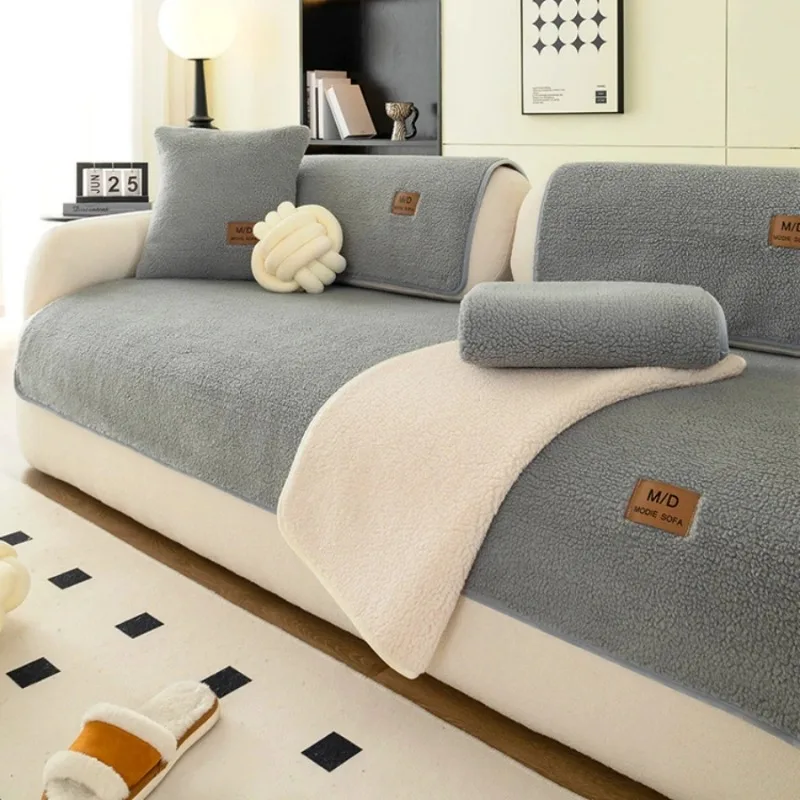 Lamb Plush Sofa Cushion in Autumn and Winter Thickened Warm Seat Cushion with High-end Sense and Anti-slip