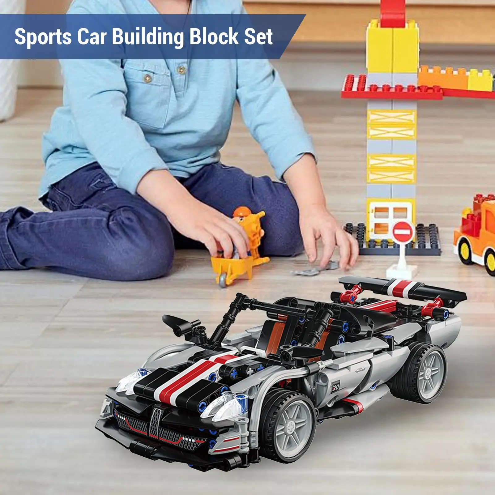 

Sports Car Building Block Set Funny DIY Cool Vehicle Model Toy with Light Openable Door for Over 6 Years