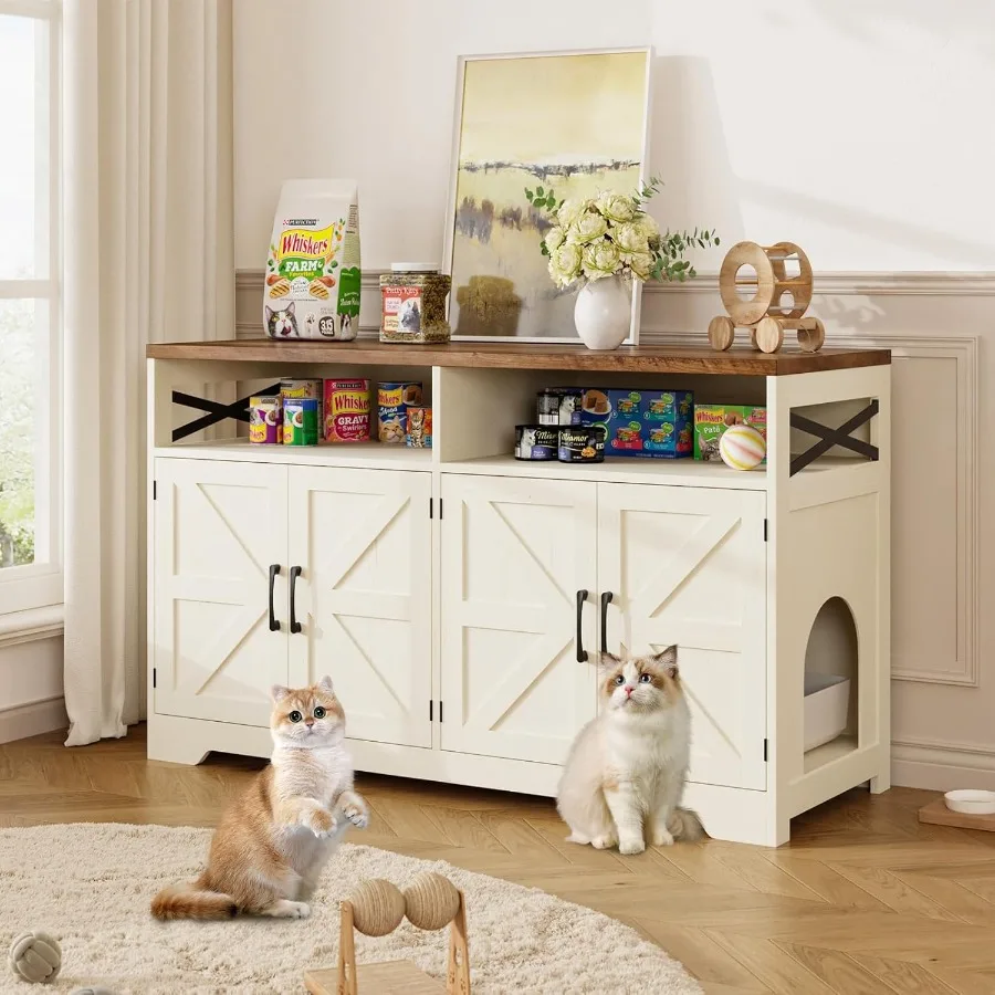 

Корпус для кошачьего туалета для 2 кошек 47, скрытый ящик для туалета, мебель, туалетная комната для кошек с двойной большой комнатой, фермерский дом, домашний туалет