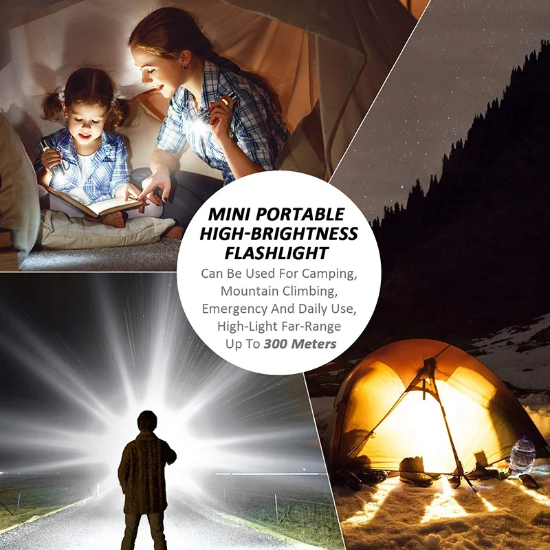 Mini LED Flashlight Mini Flash USB Rechargeable Camping Outdoor Light Waterproof Zoom Flashlight Portable Rechargeable Flashligh