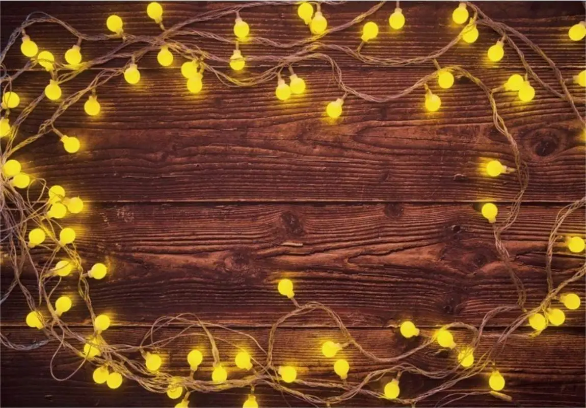 Thanksgiving Day Brown Wood Backdrop Fairy Light Rustic Wood Photography Background Christmas Birthday party Banner Decoration