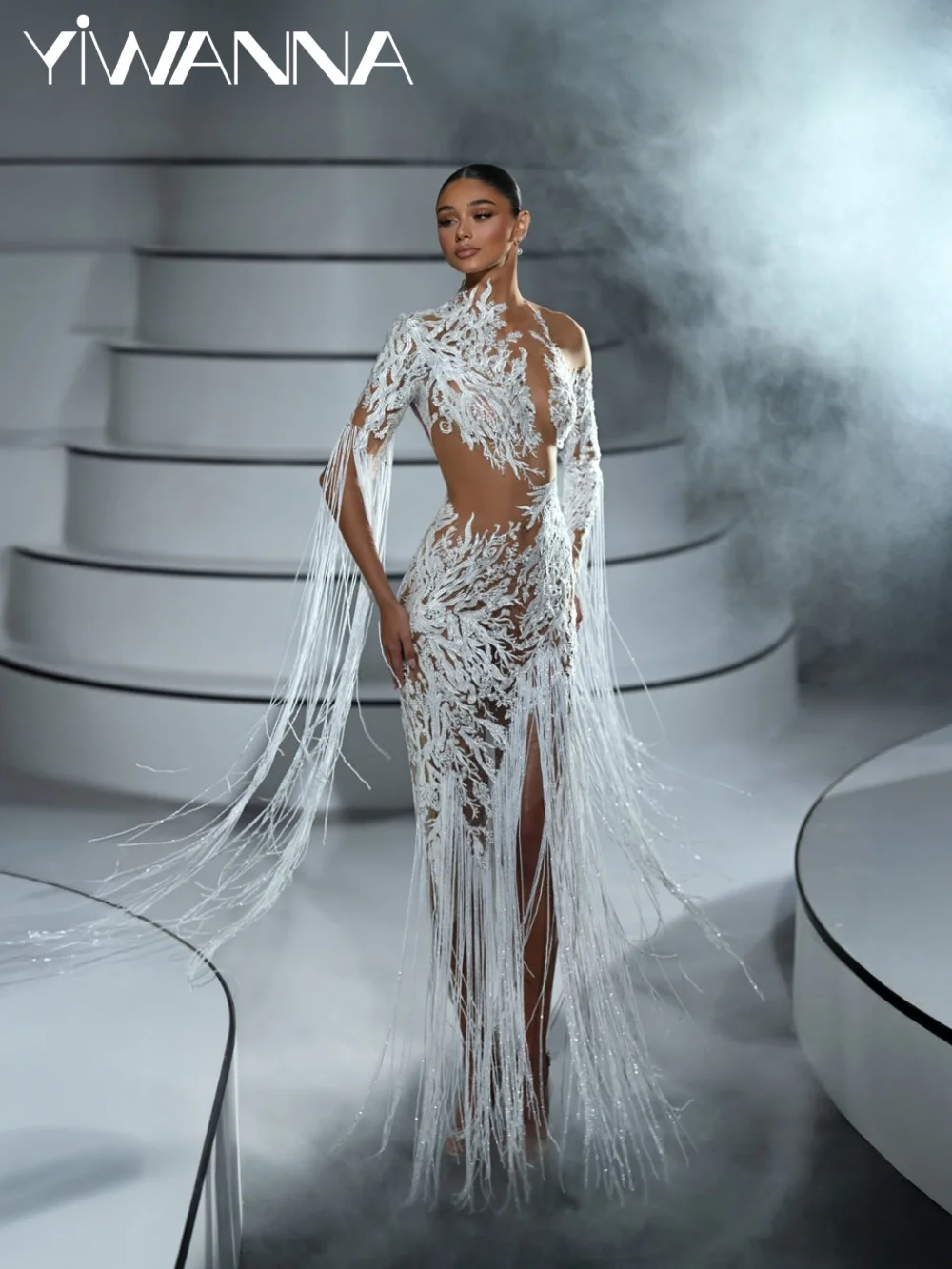 New Arrival White Beaded Wedding Dress Opulent Tassel Lace Appliques Bridal Gown Customized Stylish Long Dresses For Bride