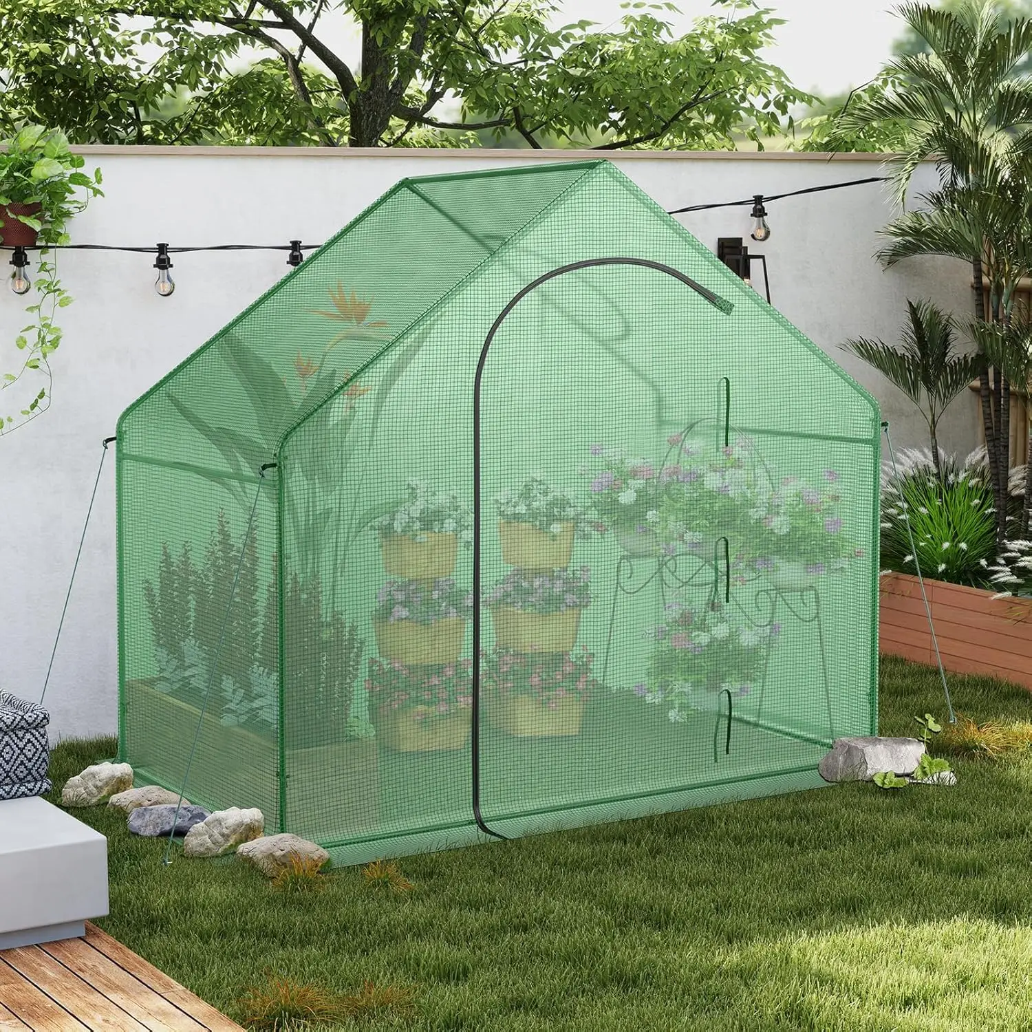 Happygrill 6 X 3 X 5.5 Ft Walk-In Greenhouse, Portable Outdoor Greenhouse For Winter W/ Pe Cover, Rustproof Pe-Coated Metal