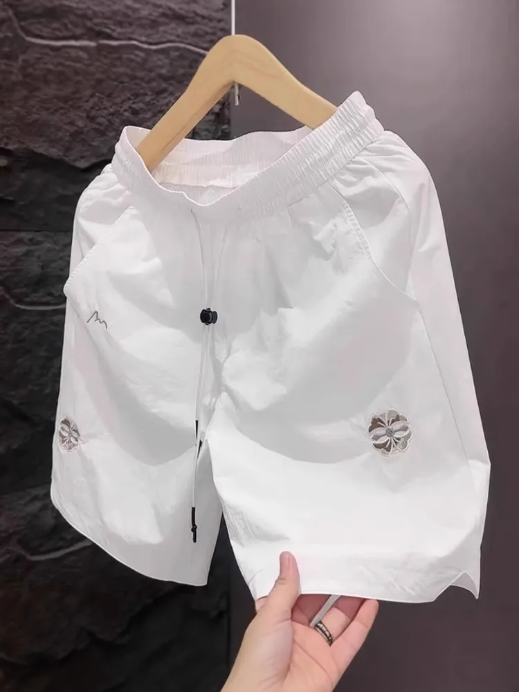 

Мужские летние спортивные шорты Qui Dry с вышивкой, легкие, свободного кроя, длиной 5 дюймов, для работы, пляжа, повседневные, прямые брюки