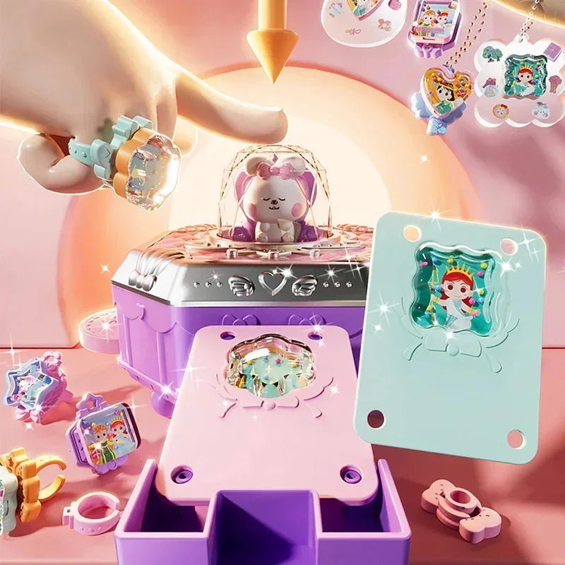 77PCS DIY Card Sticker Machine Set Girl Handmade Jewelry Ring Toy Making Princess Keychain Pendant Educational Toy Birthday Gift