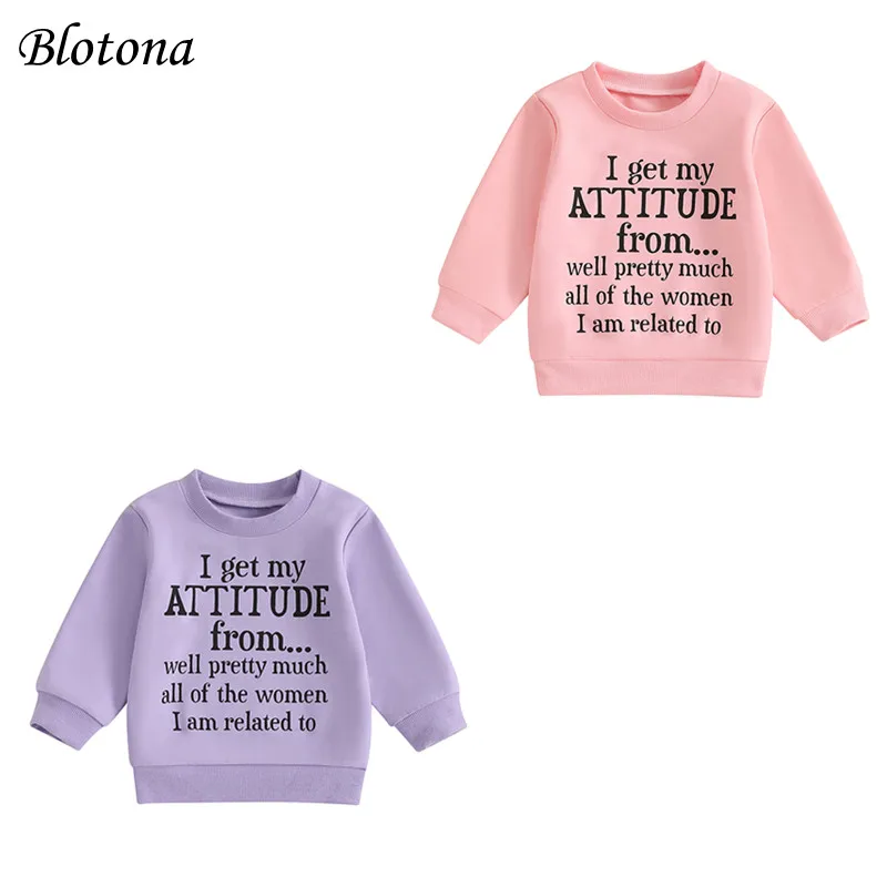 

Blotona Kids Girls Sweatshirt Letter Print Long Sleeve Pullovers Autumn Casual Tops for Toddler Cute Fall Clothes Outfit