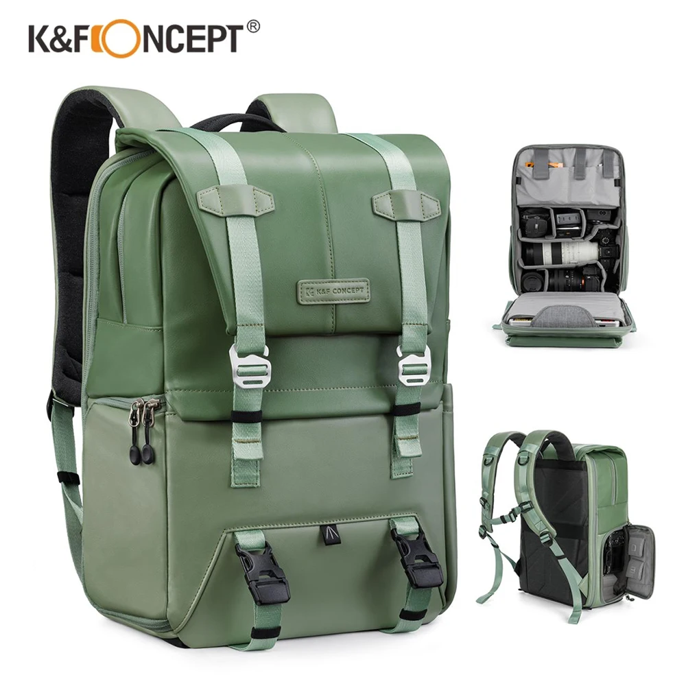 K&F Concept 15.6 Inch Camera Backpack Can Carry Tripod Side Quick Access Ergonomic Design Separate Warehouse Independent Storage