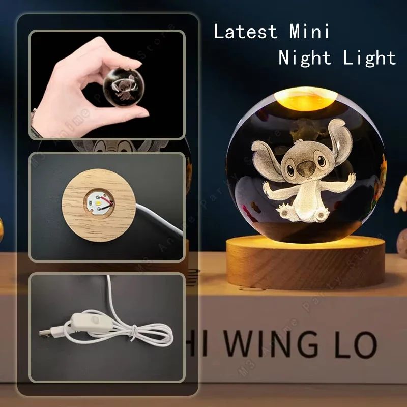 Disney Lilo & Stitch 3D-Kristallkugel-LED-Nachtlicht, Kindergeburtstagsgeschenk, 5 cm