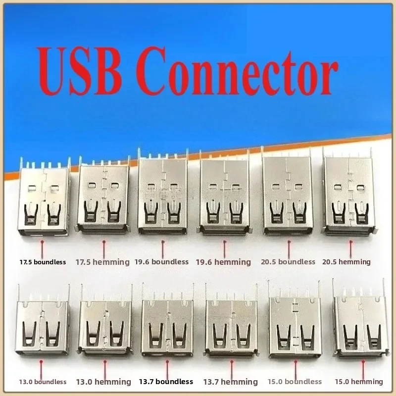 10PCS USB 2.0 4Pin AF Female Socket 180 Degree Vertical Insertion 13.0/13.7/15.0/17.5/19.6 Series USB Socket Connector
