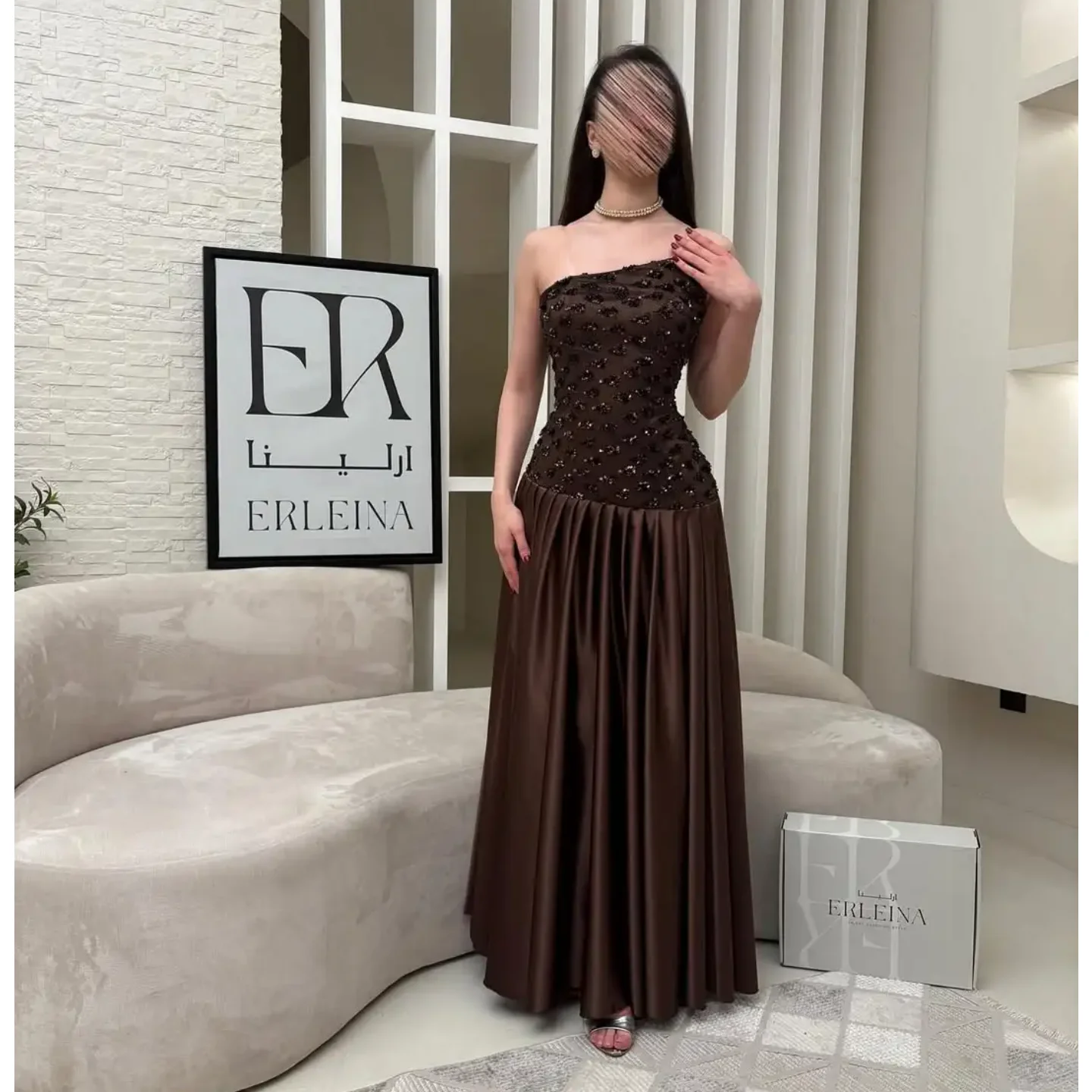 Customized Saudi Arabia Prom Dresses Strapless Khaki Evening Dresses Floor Length Wedding Pleated Formal Women Party Dresses