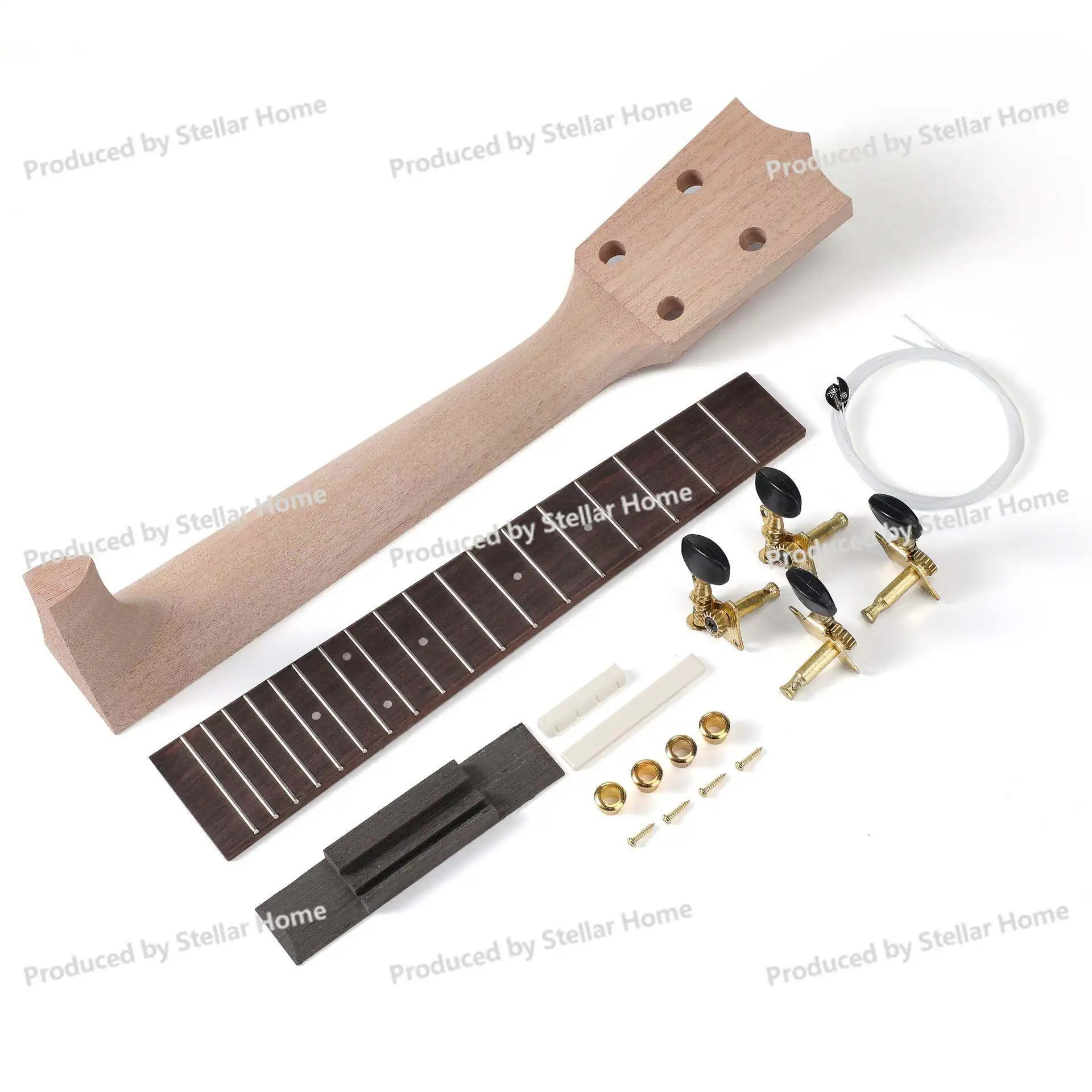 DIY Ukulele Neck Kit UK Ukulele Handle + Strings + Tuning Pegs + Bridge