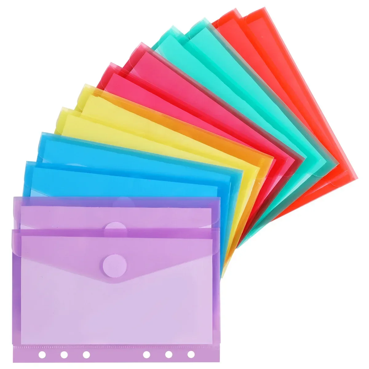 7Pcs A4/A5/A6 Binder Pockets 6/11 Hole Snap Closure Loose-leaf File Pouches Side Opening Document Envelopes 2/3/4 Ring Binder