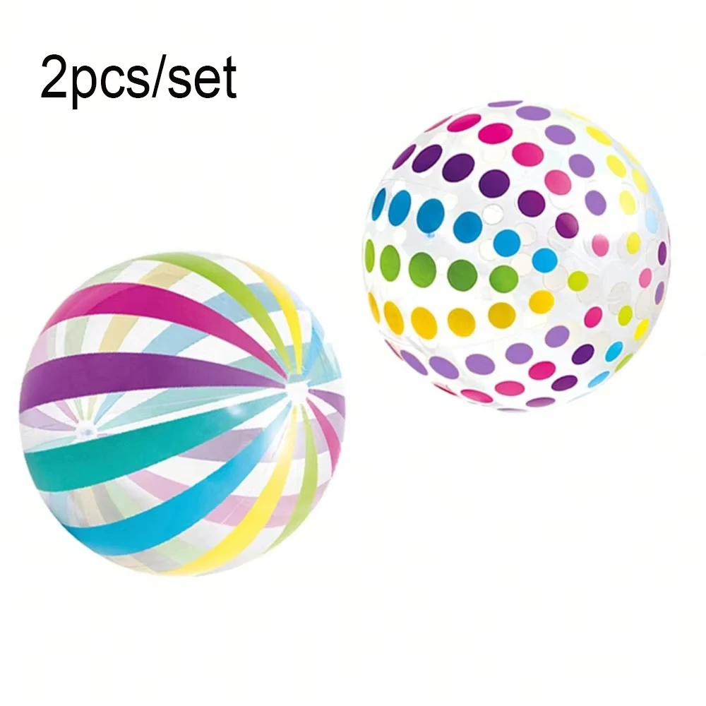 

2pcs/set 15.35Inch Colorful Striped Transparent Ball Inflatable Beach Ball, Suitable For Beach Pool Party Games