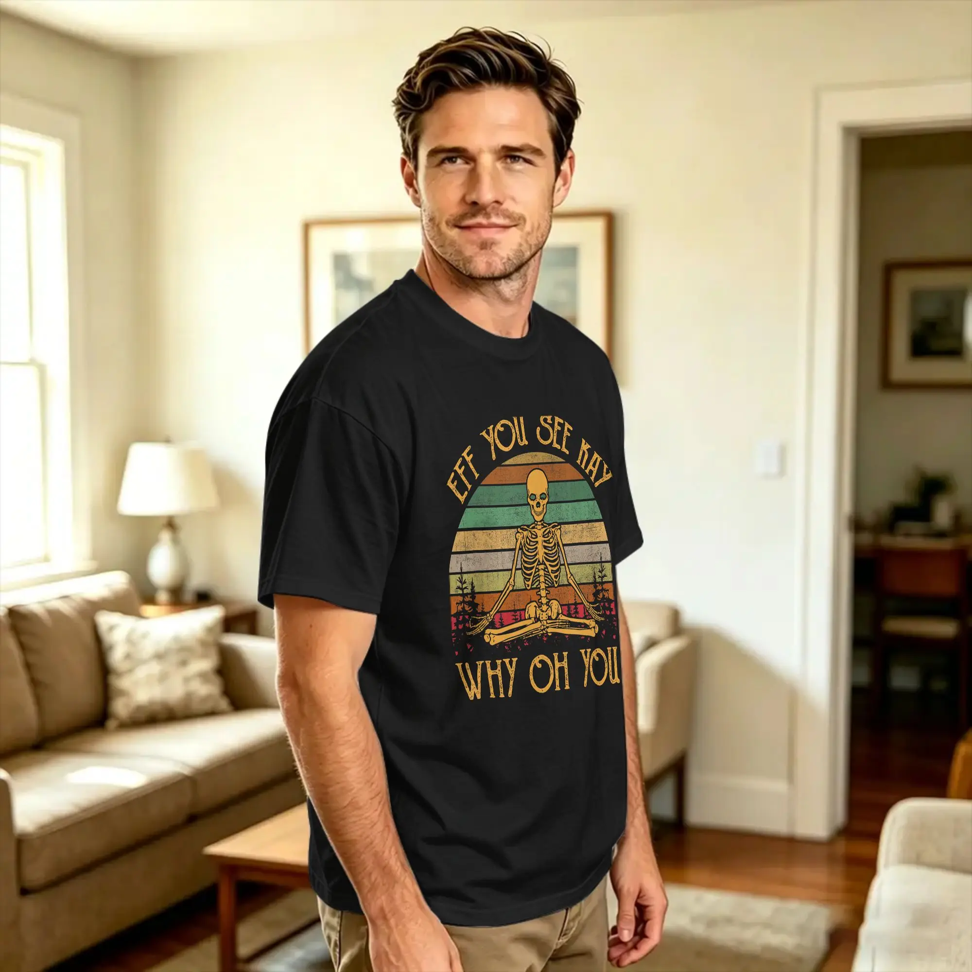 Retro Vintage Eff You See Kay Skull Skeleton Why Oh U Cotton T-Shirt For Men Summer  Classic T-Shirts Fashion Tee Shirt Loose