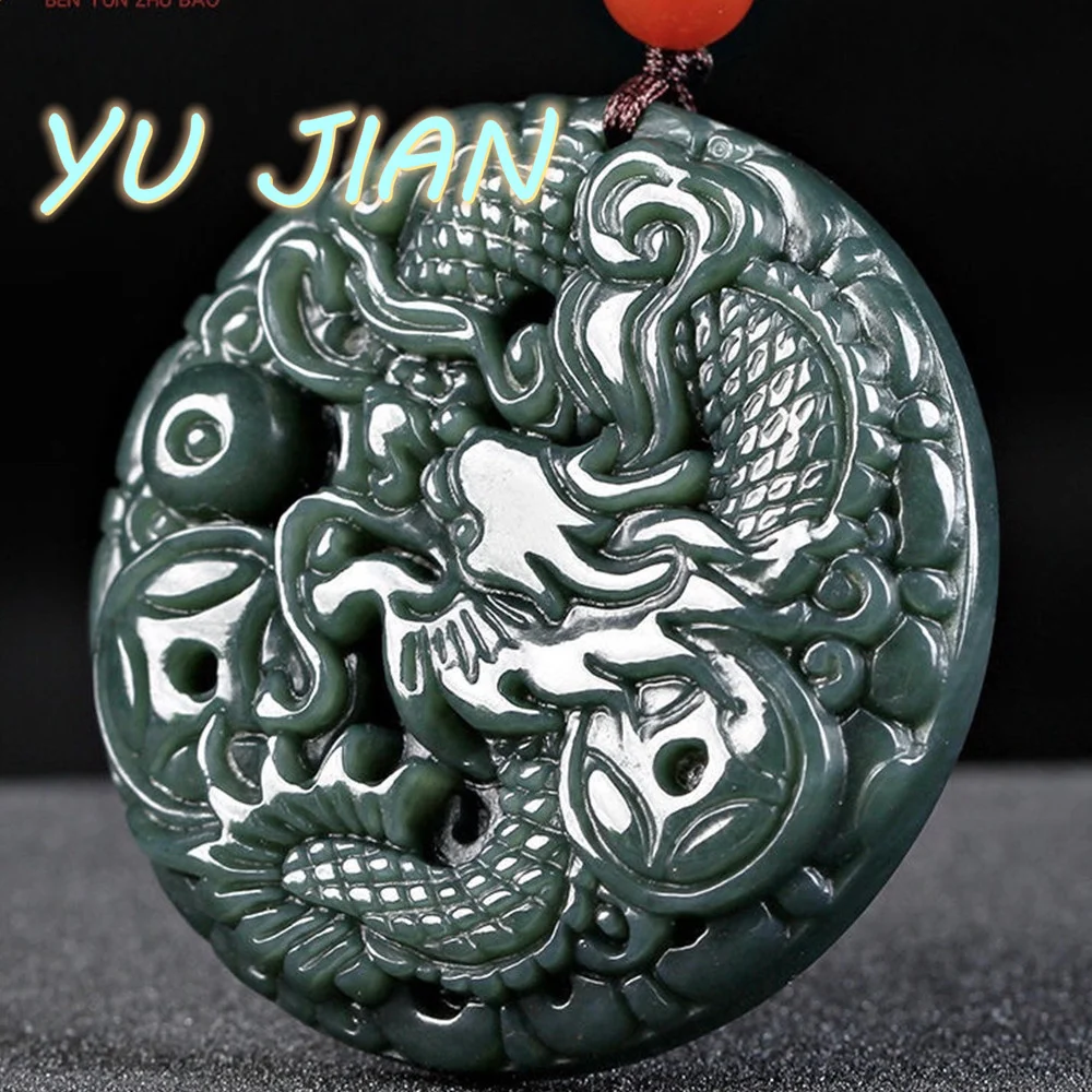 New Pure Hand-carved Panlong Exquisite Noble Jade Pendant Perfect Necklace Beads Chain Hetian-jade Fine Jewelry
