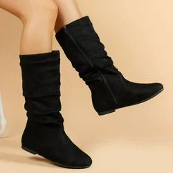 Autumn Winter New Plus Size Flat Shoes for Women Fashion Side Zipper Women's Thigh High Boots Vintage Casual Ladies Riding Boots