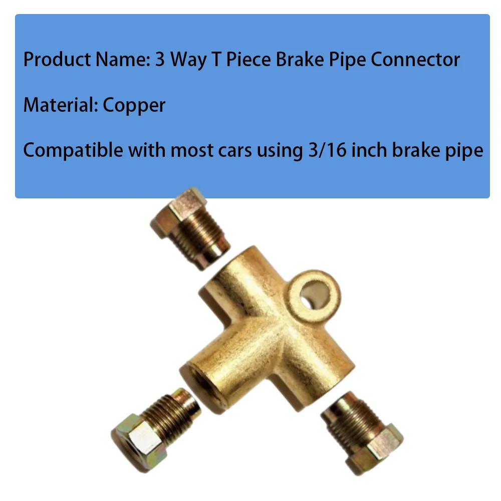 1 st Koper 3 Way T Stuk Remleiding Connector Met 3xM10 Mannelijke Korte Moer voor 3/16 "Pijp Auto Remslangen