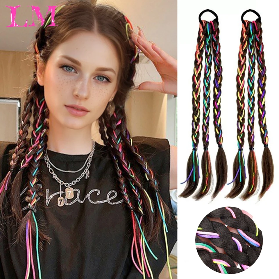 

LM Color Boxing Braid Spicy Girl Ponytail Long Braid Sweet Cool Fried Dough Twists Wig Braid Advanced Color Rope Leather Band