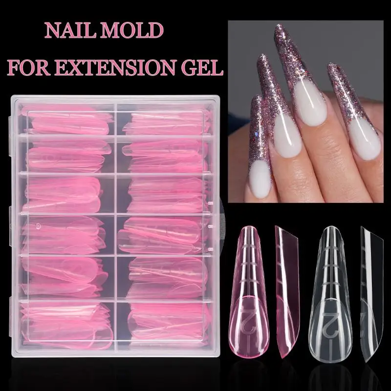 HH 120 Stück Nagelform mit Kanten, Skala im Inneren, Acryl-Spitzen für künstliche Nägel, schnelles Aufbau, Gelform-Verlängerung, obere Oberform-Verlängerung