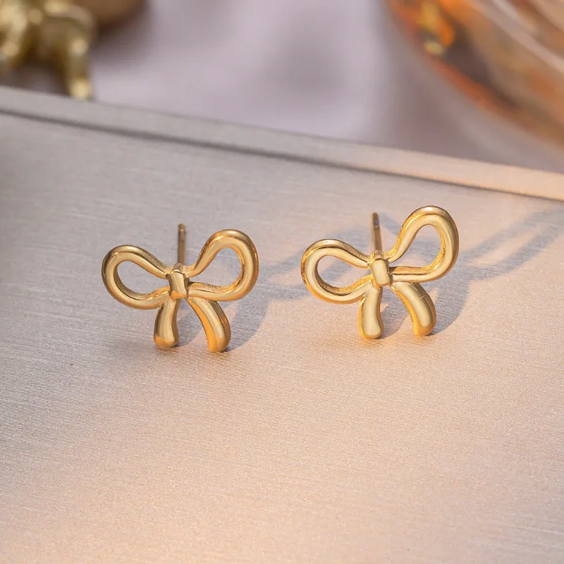 3 قطعة/المجموعة الفولاذ المقاوم للصدأ الخرز الجوف Bowknot قلادة قلادة أساور وأقراط مجموعة للنساء مجوهرات بسيطة اكسسوارات #6