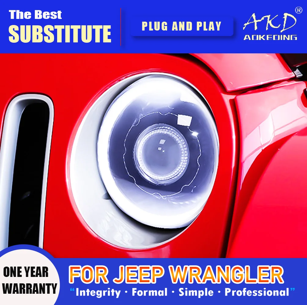 AKD Head Lamp for Jeep Wrangler LED Headlight 2007-2017 Headlights Wrangler DRL Turn Signal High Beam Angel Eye Projector Lens