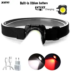 Powerful Headlamp USB Rechargeable Headlight COB LED Head Light with Built-in Battery Waterproof Head Lamp White Red Lighting