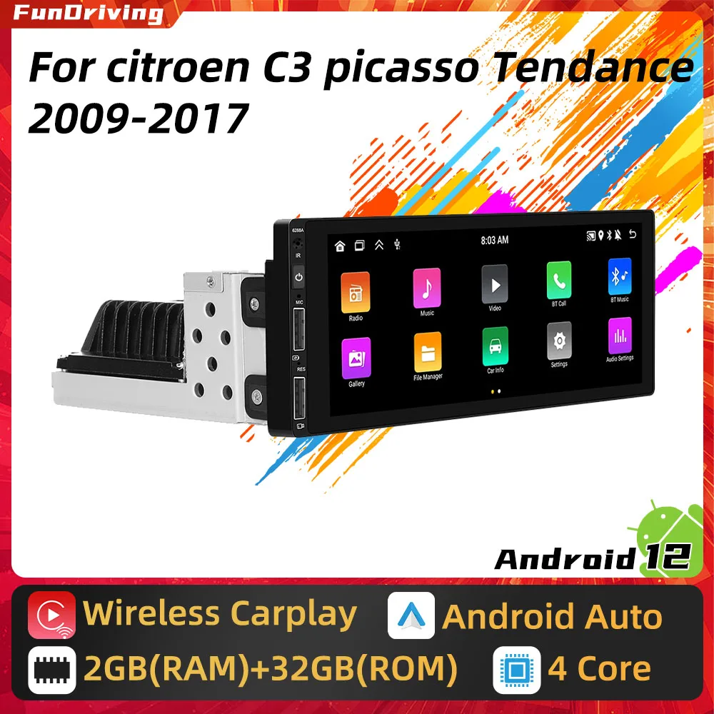 

1 Din Carplay Screen for Citroen C3 Picasso Tendance 2009 - 2017 Android Radio Stereo Car Multimedia Head Unit Autoradio GPS